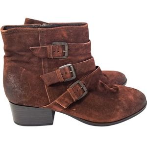 Clarks‎ Elvina Haze Suede Buckle Strap Biker Ankle Boots Womens 9M Brown Boho